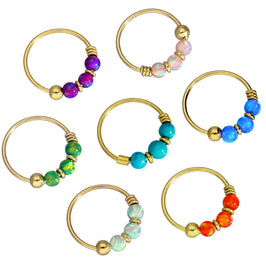 Anneaux de nez en or 9 carats et opale colorée, jade bleu, vert, rose, orange, violet