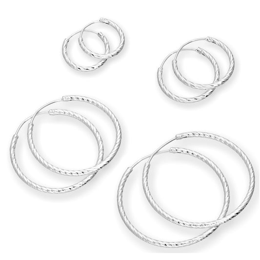 Boucles d'oreilles créoles en argent sterling taille diamant 15 mm, 18 mm, 24 mm, 28 mm