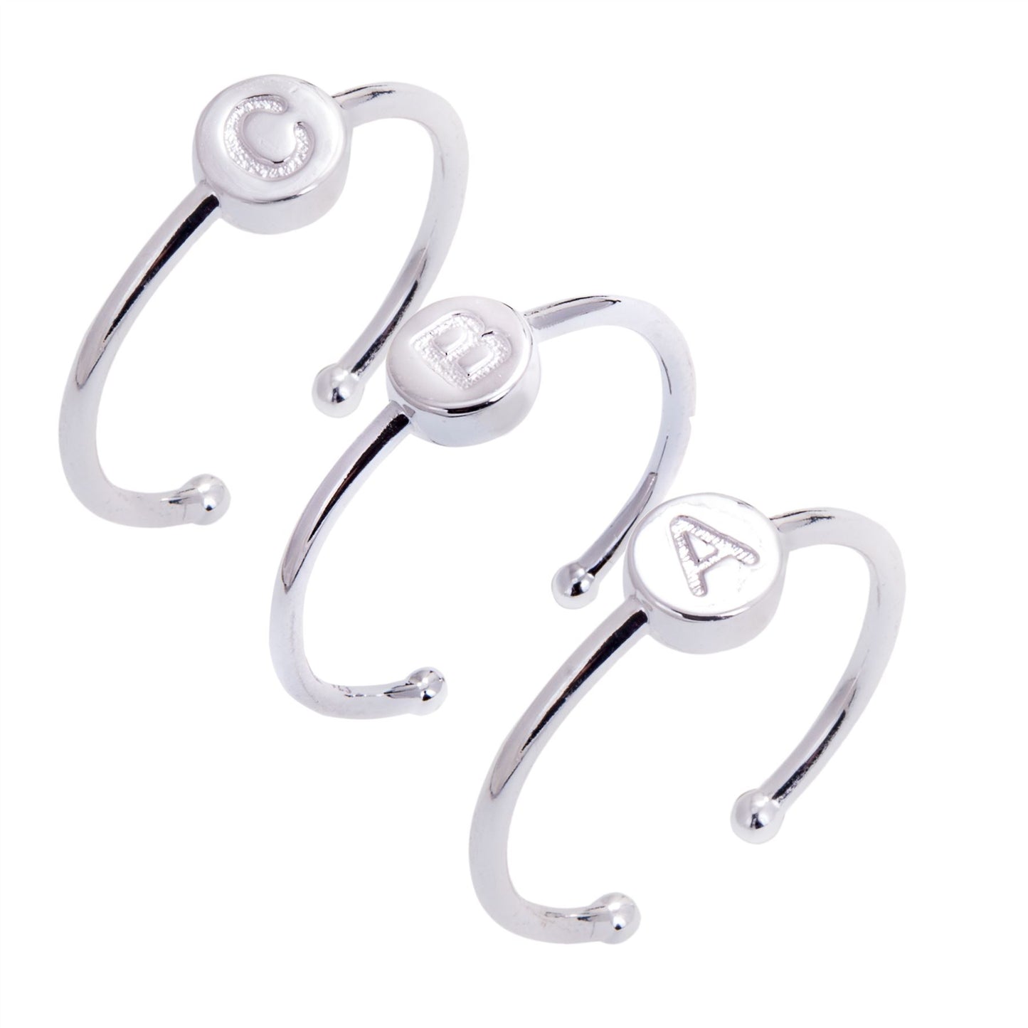 Bagues coulissantes en argent sterling avec lettres de l'alphabet