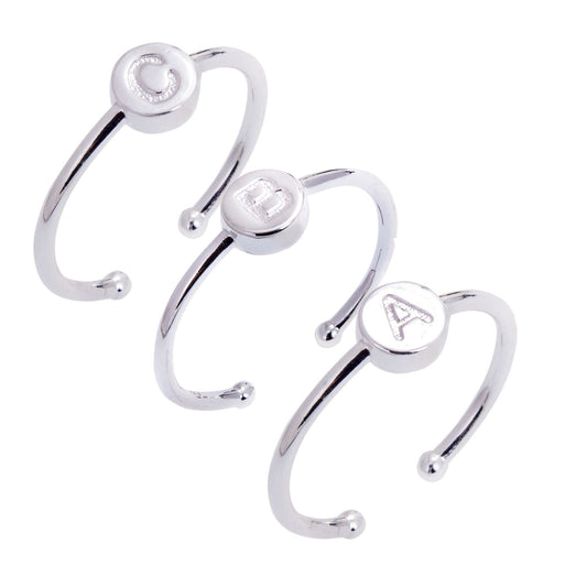 Bagues coulissantes en argent sterling avec lettres de l'alphabet