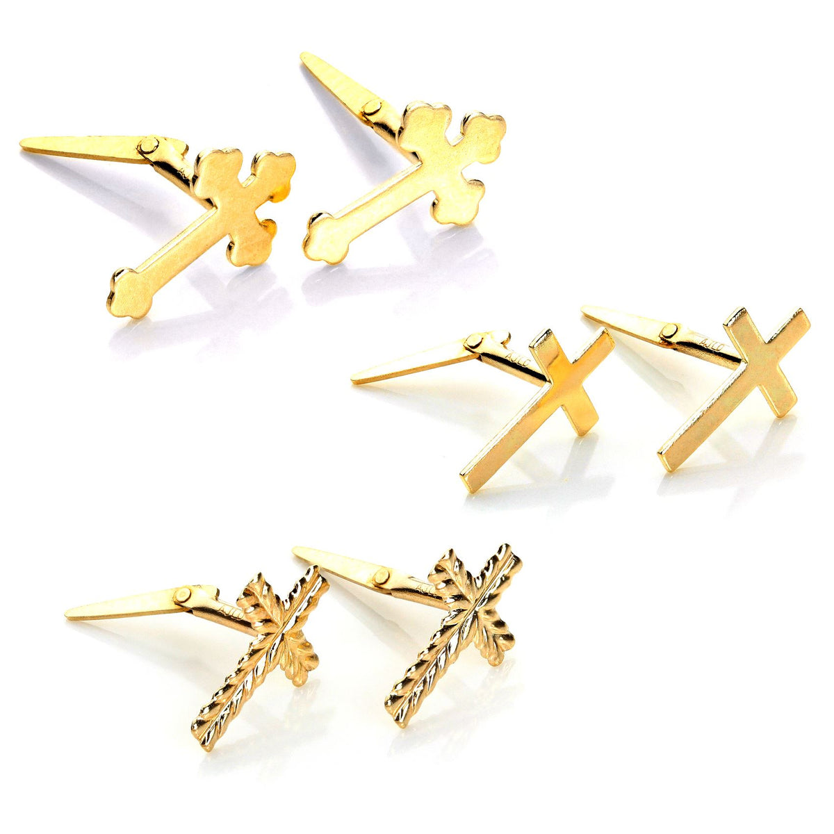 Boucles d'oreilles Andralok en or jaune 9 carats avec petite croix