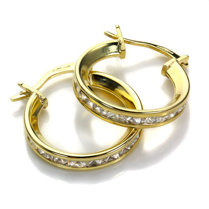 Boucles d'oreilles créoles en or jaune 9 carats et oxyde de zirconium