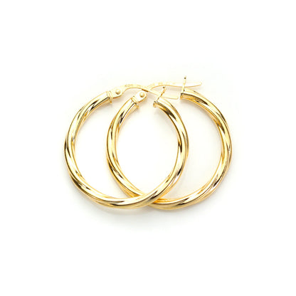 Boucles d'oreilles créoles torsadées en or jaune 9 carats