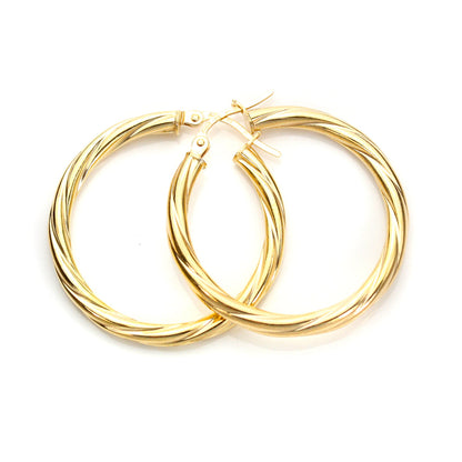 Boucles d'oreilles créoles torsadées en or jaune 9 carats de 3 mm