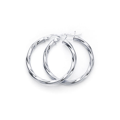 Boucles d'oreilles créoles torsadées en or blanc 9 carats de 2 mm