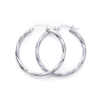 Boucles d'oreilles créoles torsadées en or blanc 9 carats de 2 mm