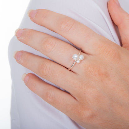 Bague réglable en argent sterling avec triple perle