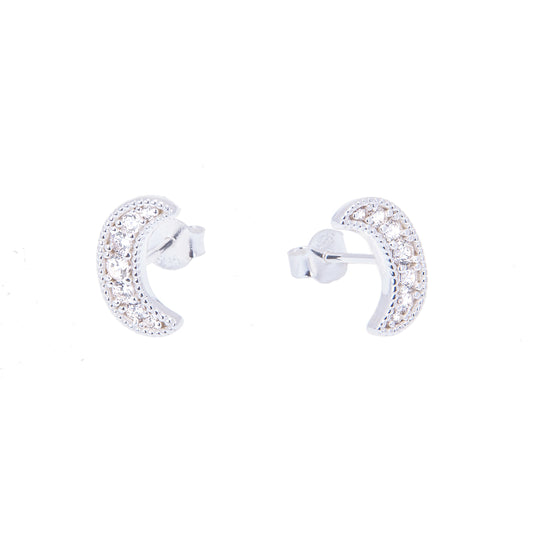 Boucles d'oreilles à tige en argent sterling et cristal CZ en forme de croissant de lune