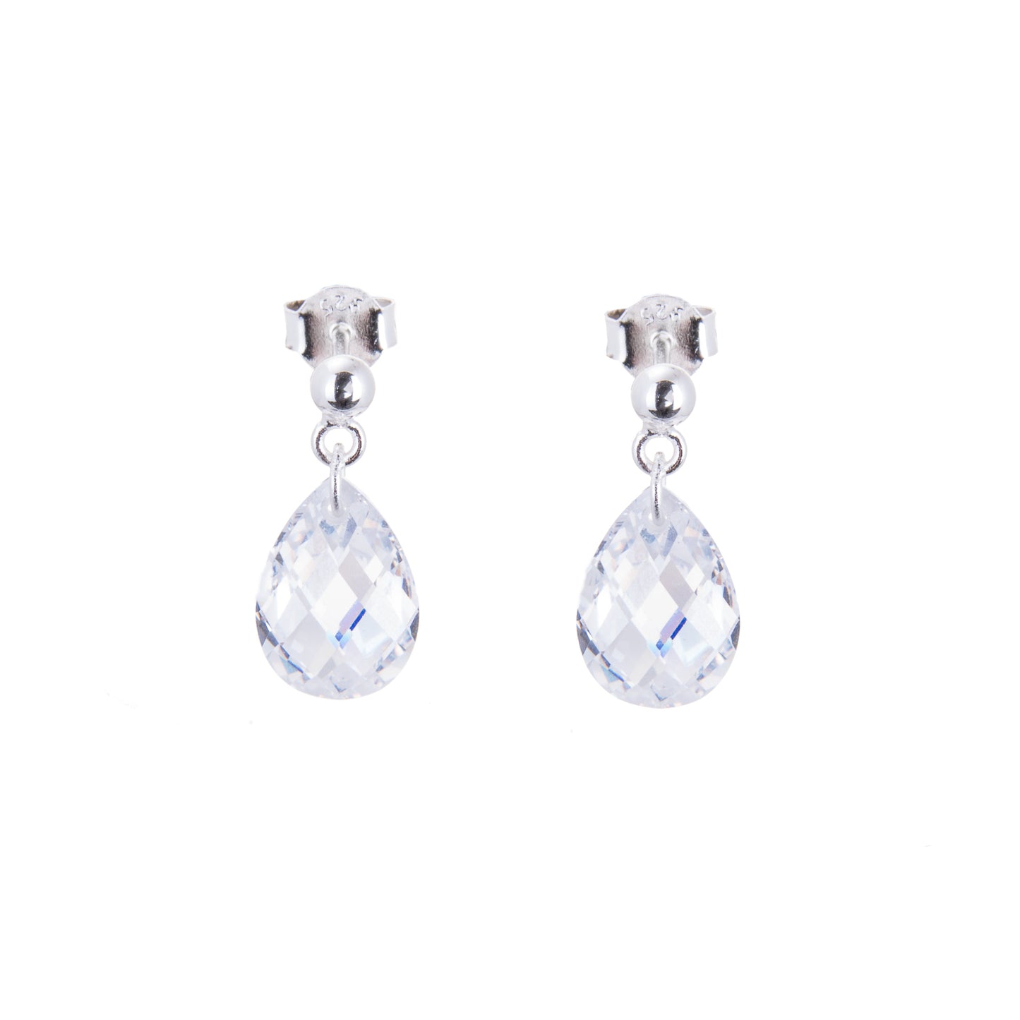Boucles d'oreilles à tige en argent sterling et cristal CZ à facettes en forme de poire