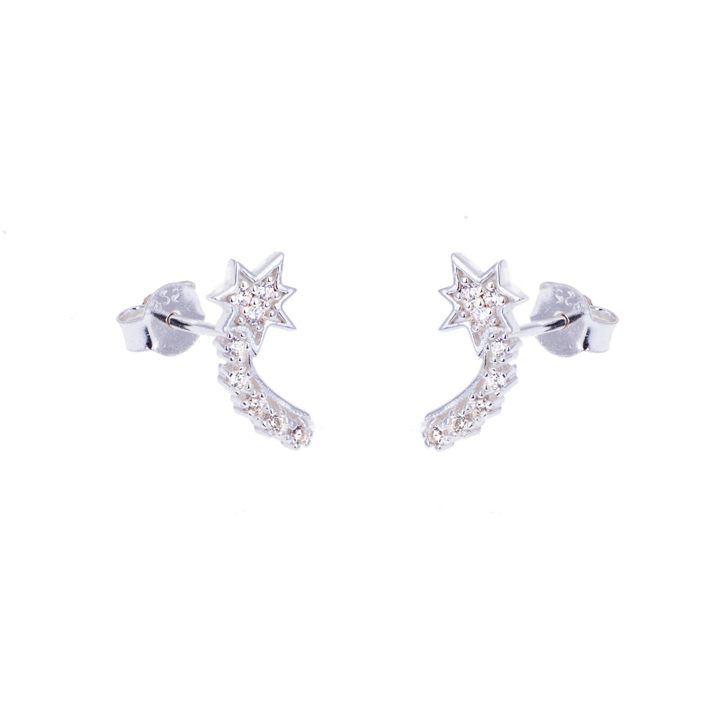 Boucles d'oreilles à tige en argent sterling et cristal CZ en forme d'étoile filante