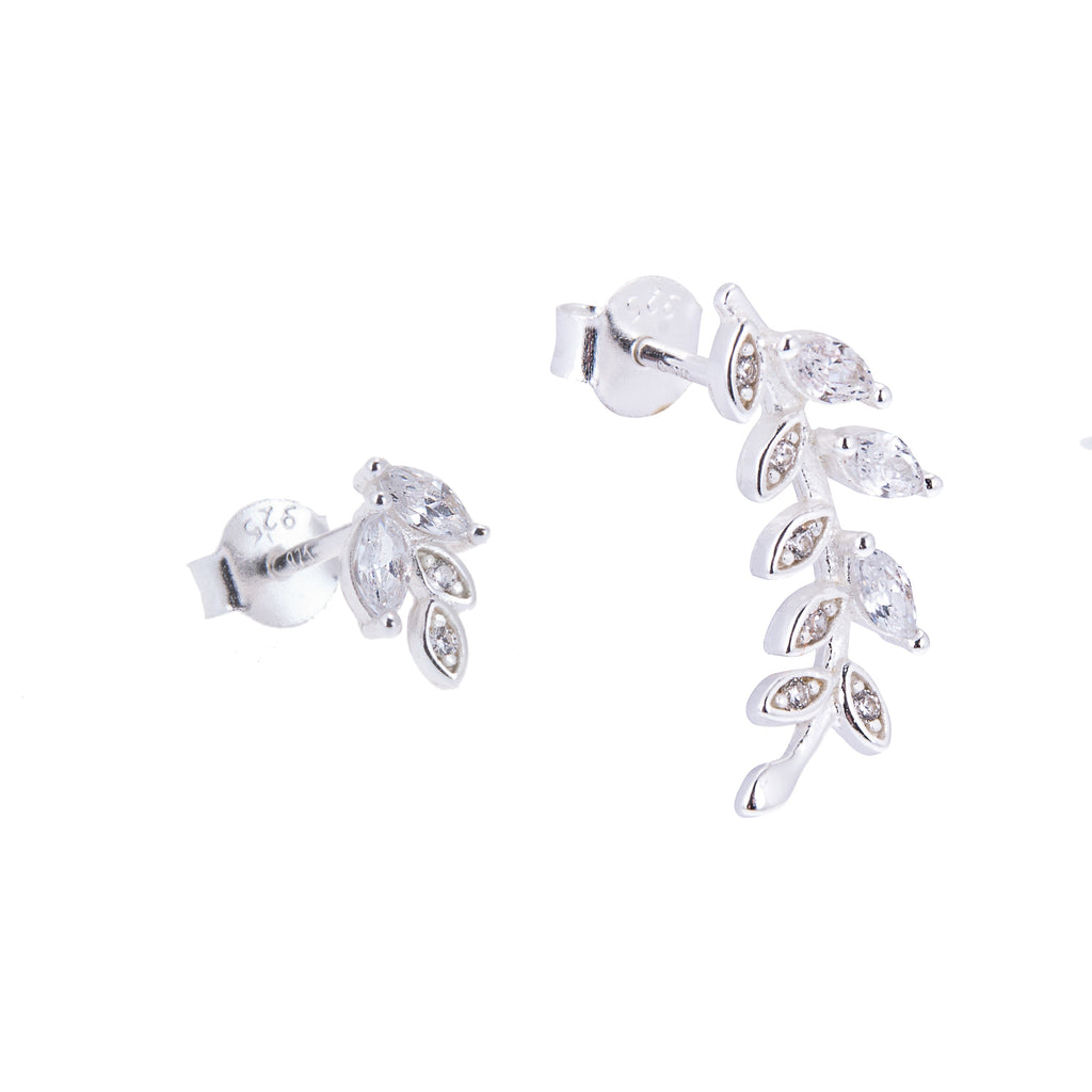 Boucles d'oreilles à tige en argent sterling avec branche d'olivier
