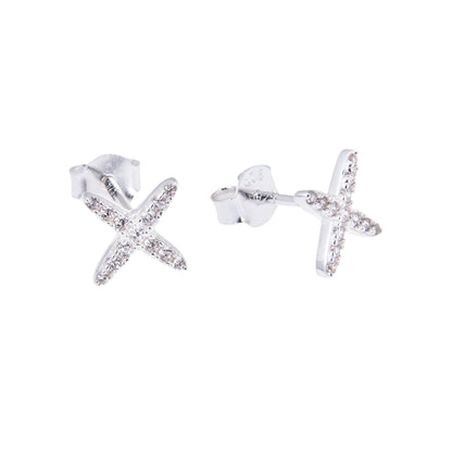 Boucles d'oreilles à tige en argent sterling incrustées de zircones cubiques en forme de croix