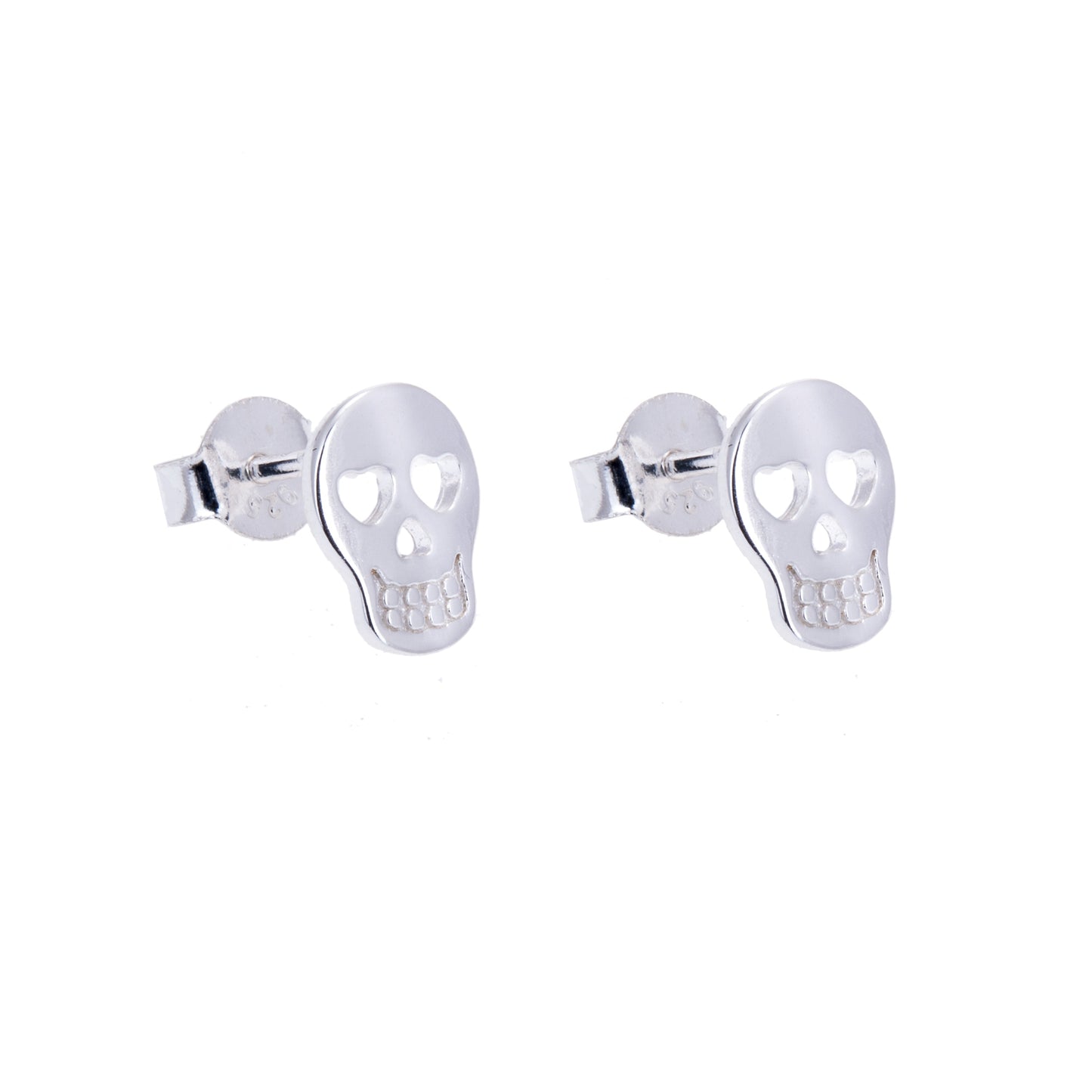 Boucles d'oreilles à tige en argent sterling avec tête de mort et cœur