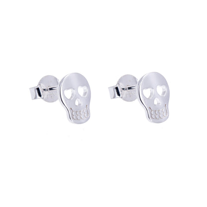 Boucles d'oreilles à tige en argent sterling avec tête de mort et cœur