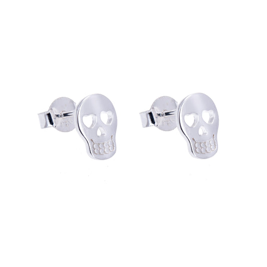 Boucles d'oreilles à tige en argent sterling avec tête de mort et cœur