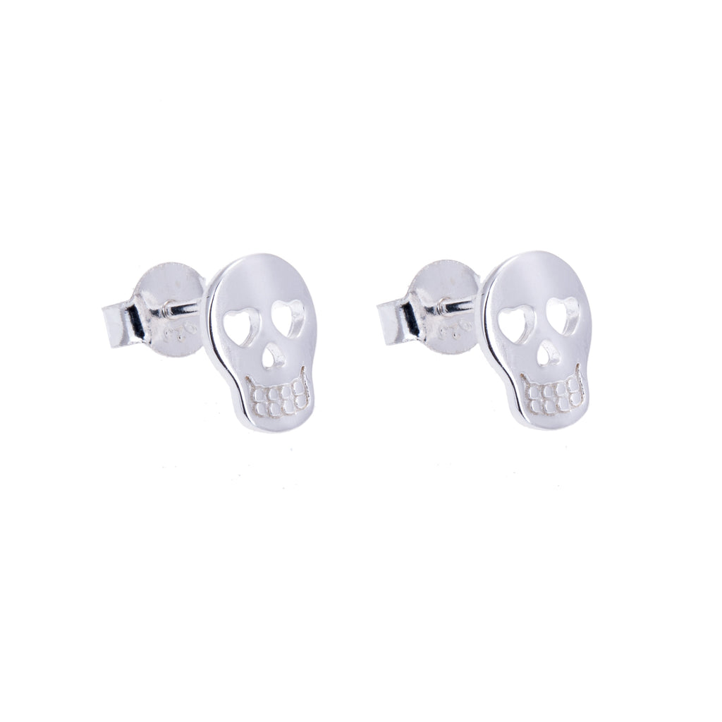 Boucles d'oreilles à tige en argent sterling avec tête de mort et cœur