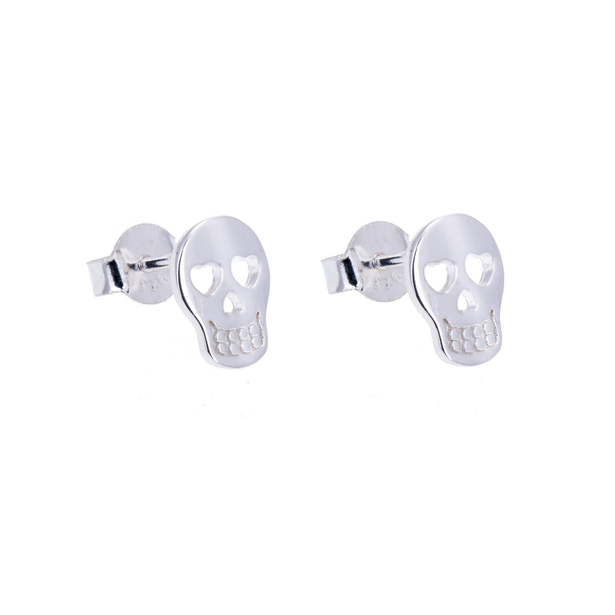 Boucles d'oreilles à tige en argent sterling avec tête de mort et cœur