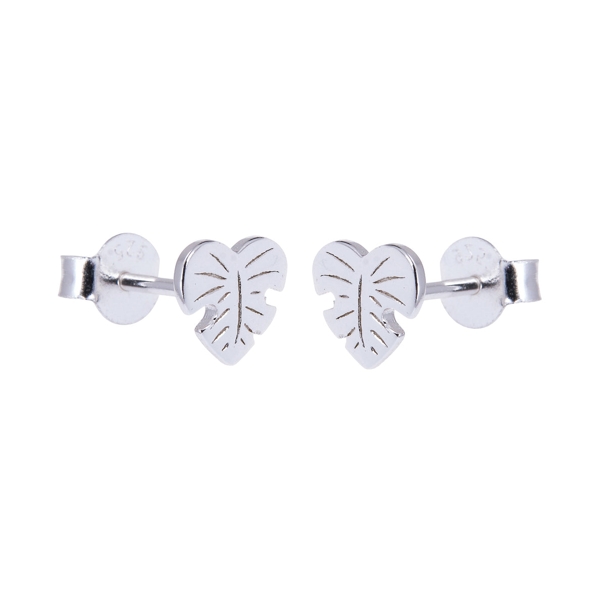 Boucles d'oreilles à tige en argent sterling en forme de cœur et de feuille de palmier