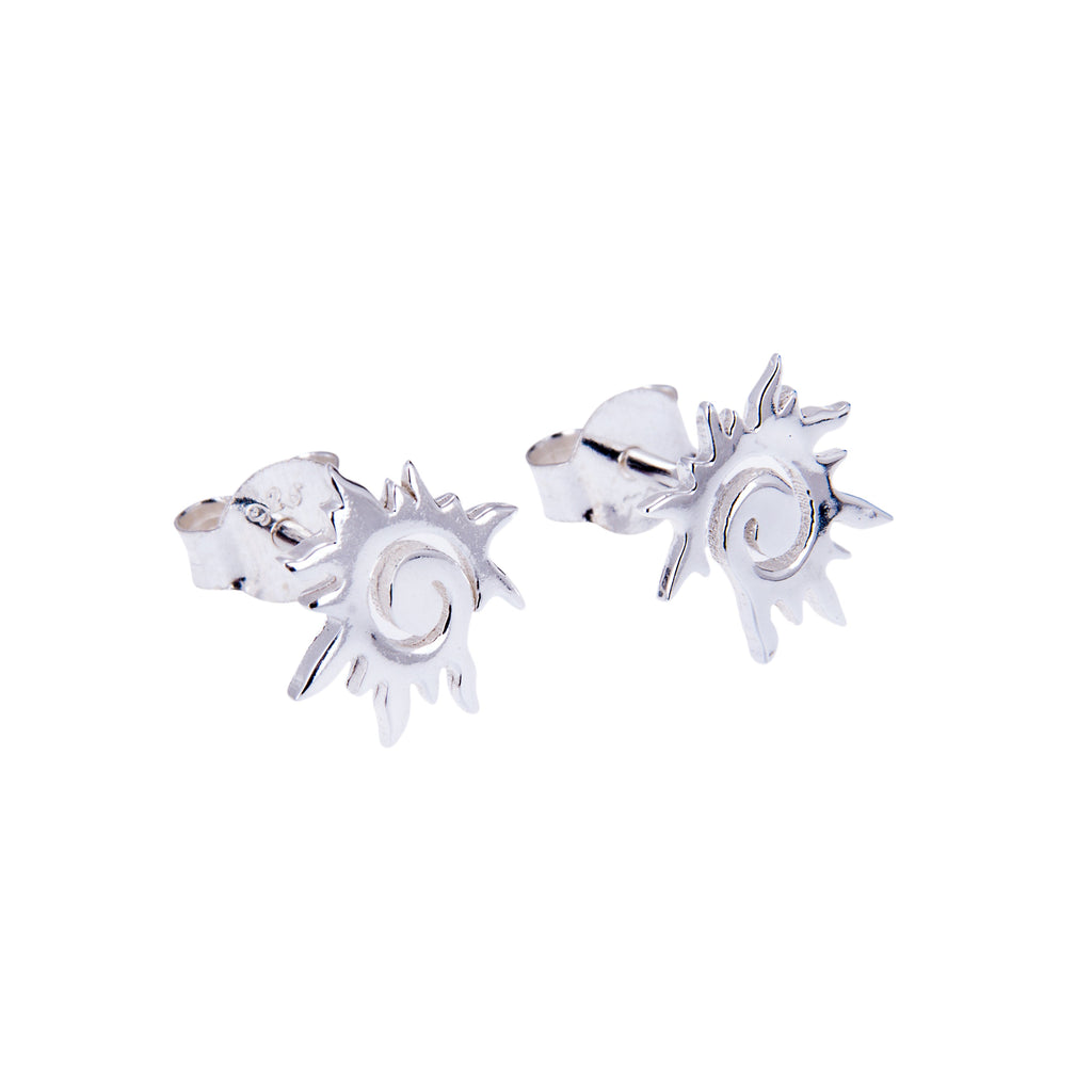 Boucles d'oreilles à tige en argent sterling avec motif soleil flamboyant en spirale