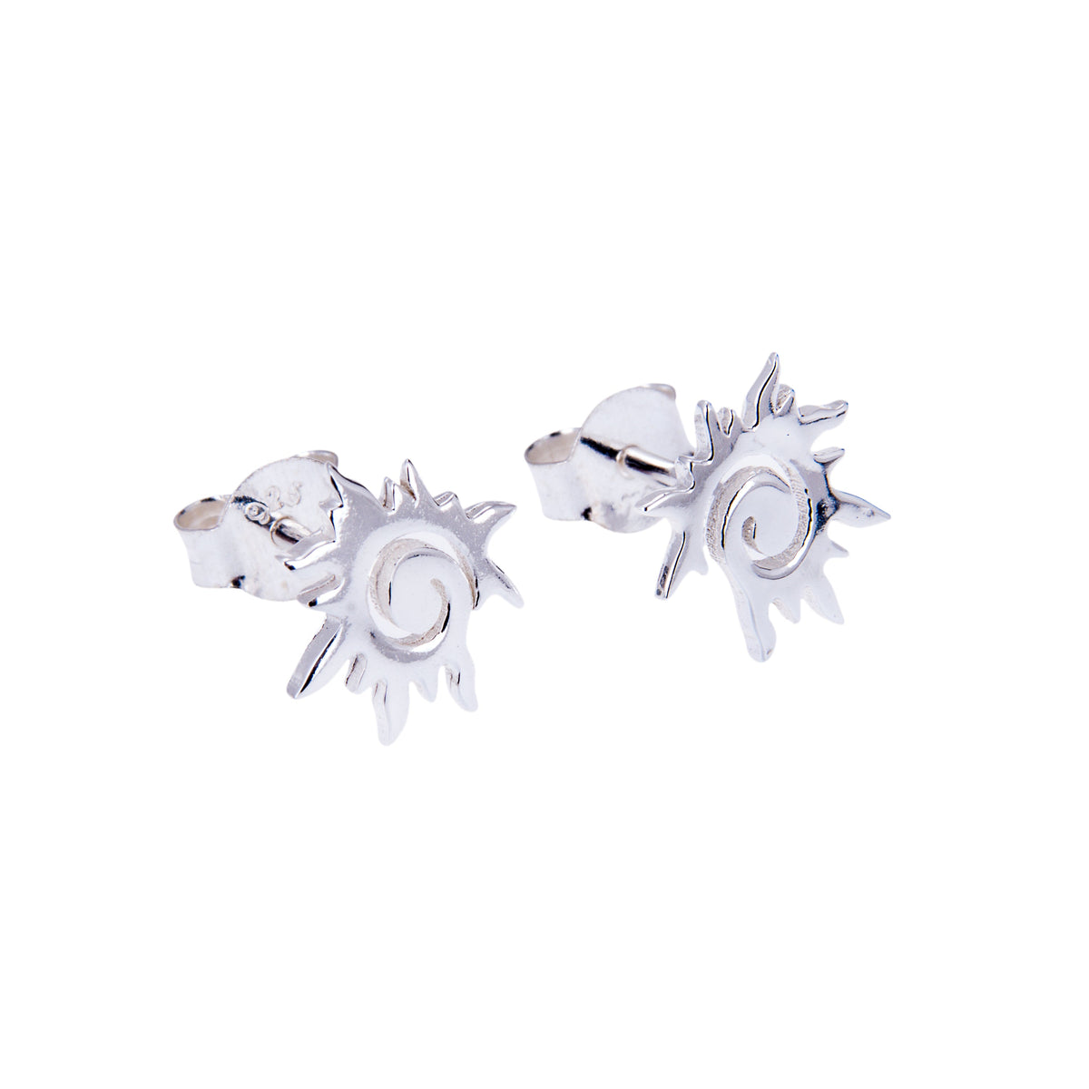 Boucles d'oreilles à tige en argent sterling avec motif soleil flamboyant en spirale