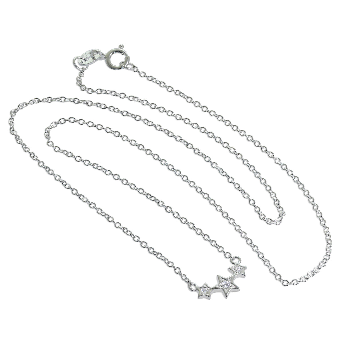Collier triple étoile en argent sterling et cristal CZ de 40 cm