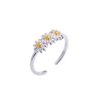Bague réglable triple marguerite en argent sterling plaqué or