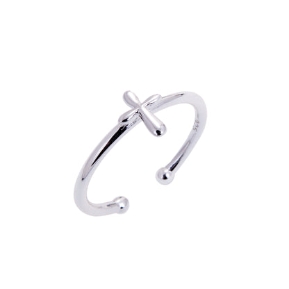 Bague ajustable en argent sterling avec croix