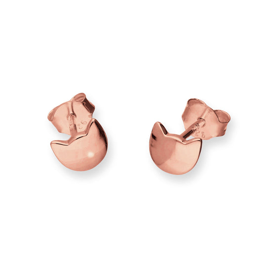 Boucles d'oreilles à tige en argent sterling plaqué or rose avec tête de chat