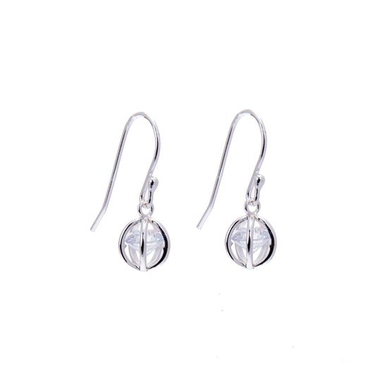 Boucles d'oreilles pendantes en argent sterling et boule de cristal CZ avec hameçon