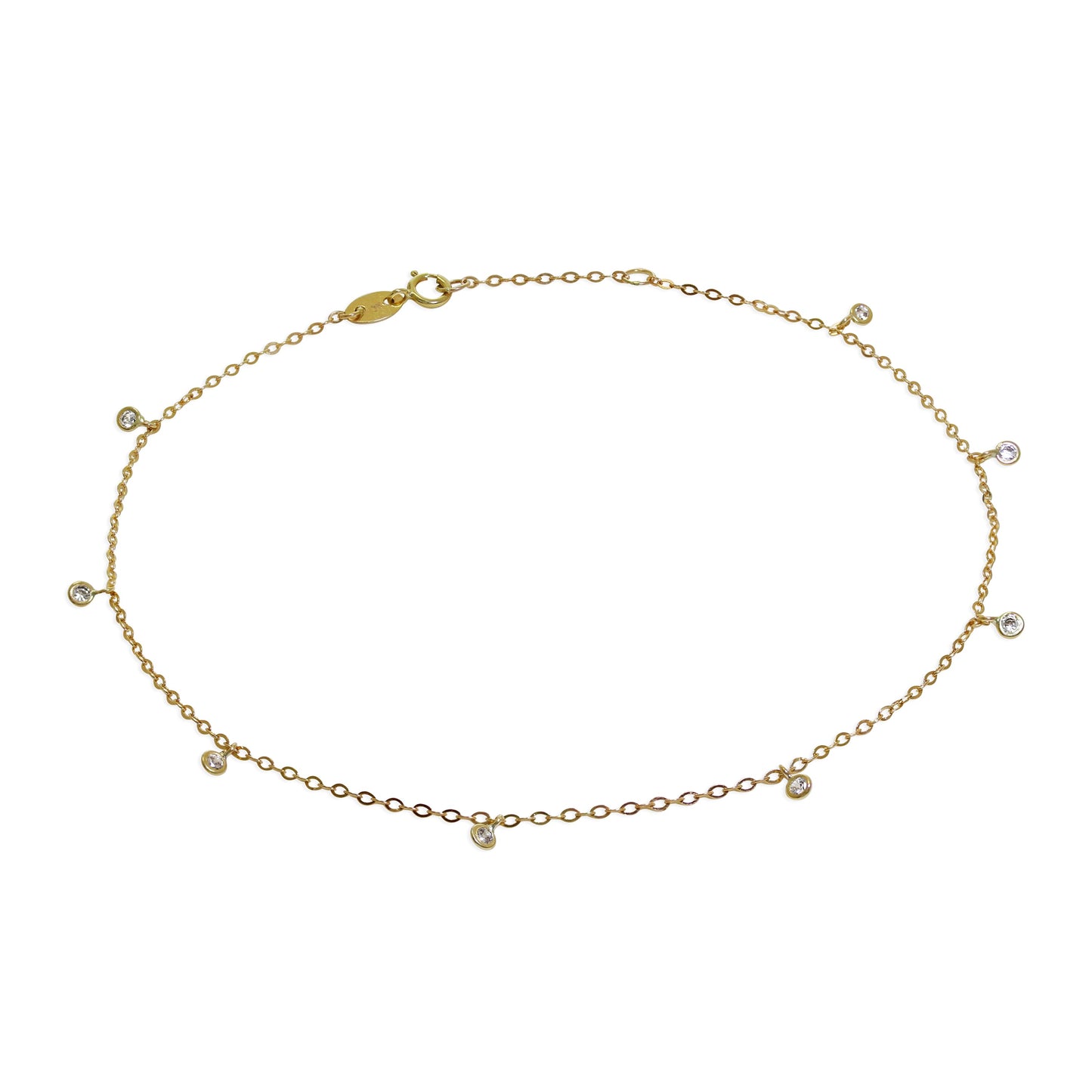 Bracelet de cheville en or 9 carats et cristal CZ transparent 10 pouces