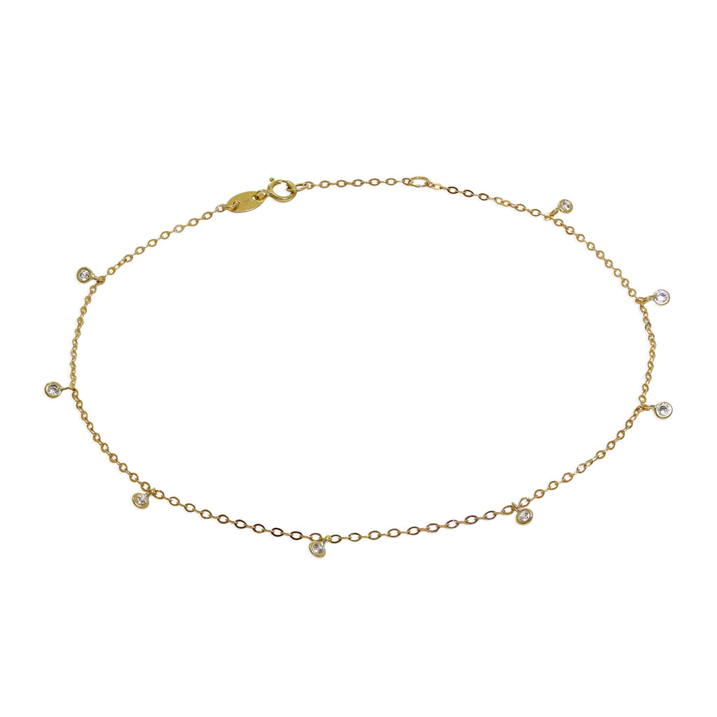 Bracelet de cheville en or 9 carats et cristal CZ transparent 25 cm