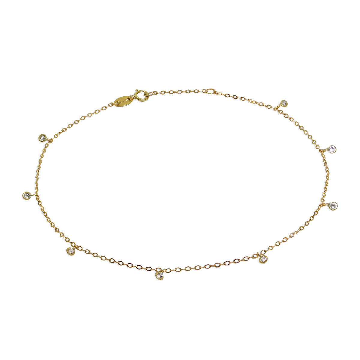 Bracelet de cheville en or 9 carats et cristal CZ transparent 25 cm