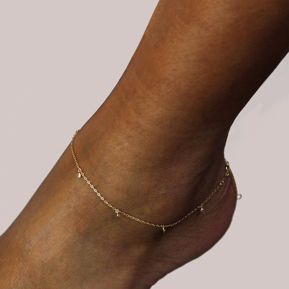 Bracelet de cheville en or 9 carats et cristal CZ transparent 25 cm