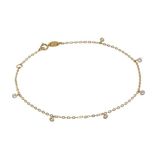 Bracelet extensible de 18 cm en or 9 carats et cristal CZ transparent