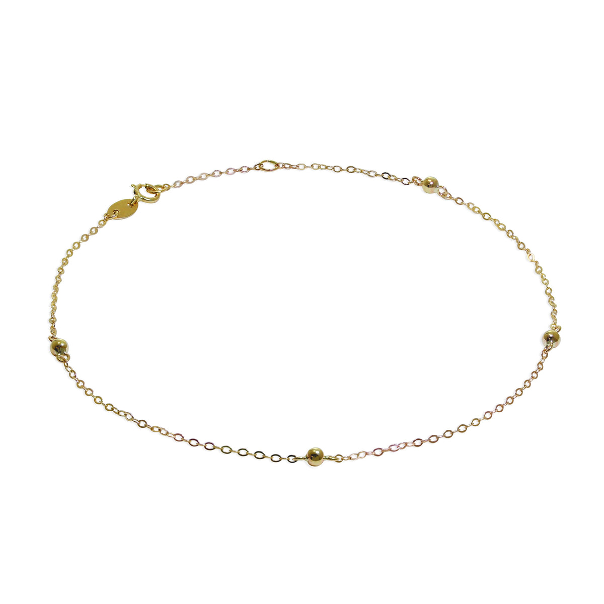 Bracelet de cheville extensible en or 9 carats avec pompon martelé de 24 cm