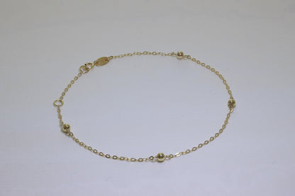 Bracelet extensible en or 9 carats avec pompon martelé de 19 cm