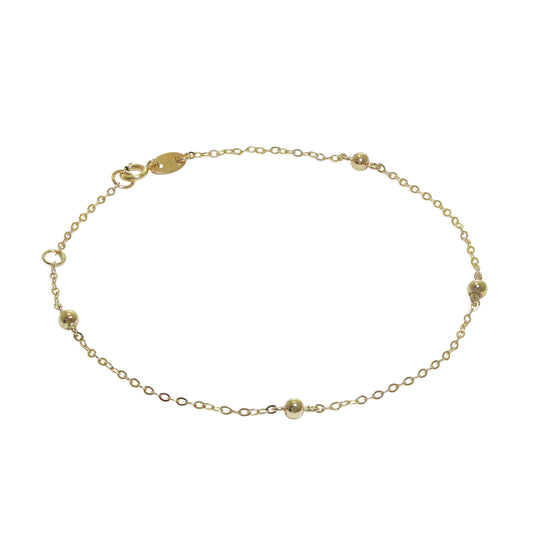 Bracelet extensible en or 9 carats avec pompon martelé de 19 cm