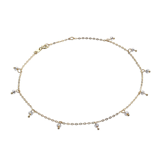 Bracelet de cheville extensible en or 9 carats de 25 cm avec perles en oxyde de zirconium transparent de 2 mm