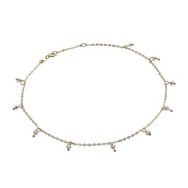 Bracelet de cheville extensible en or 9 carats de 25 cm avec perles en oxyde de zirconium transparent de 2 mm