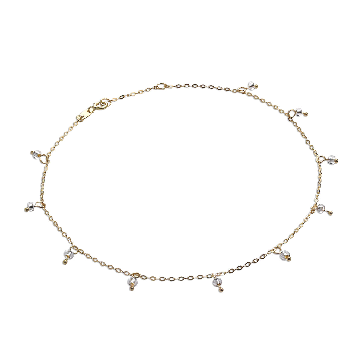 Bracelet de cheville extensible en or 9 carats de 25 cm avec perles en oxyde de zirconium transparent de 2 mm
