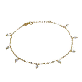 Bracelet extensible en or 9 carats de 19 cm avec perles en oxyde de zirconium transparent