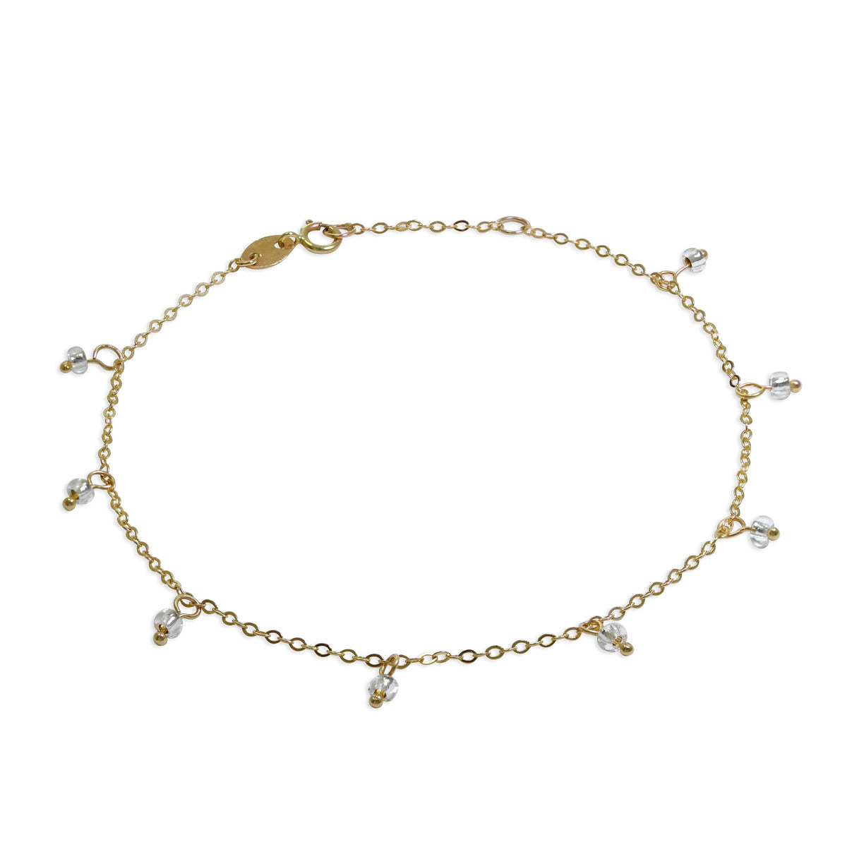 Bracelet extensible en or 9 carats de 19 cm avec perles en oxyde de zirconium transparent