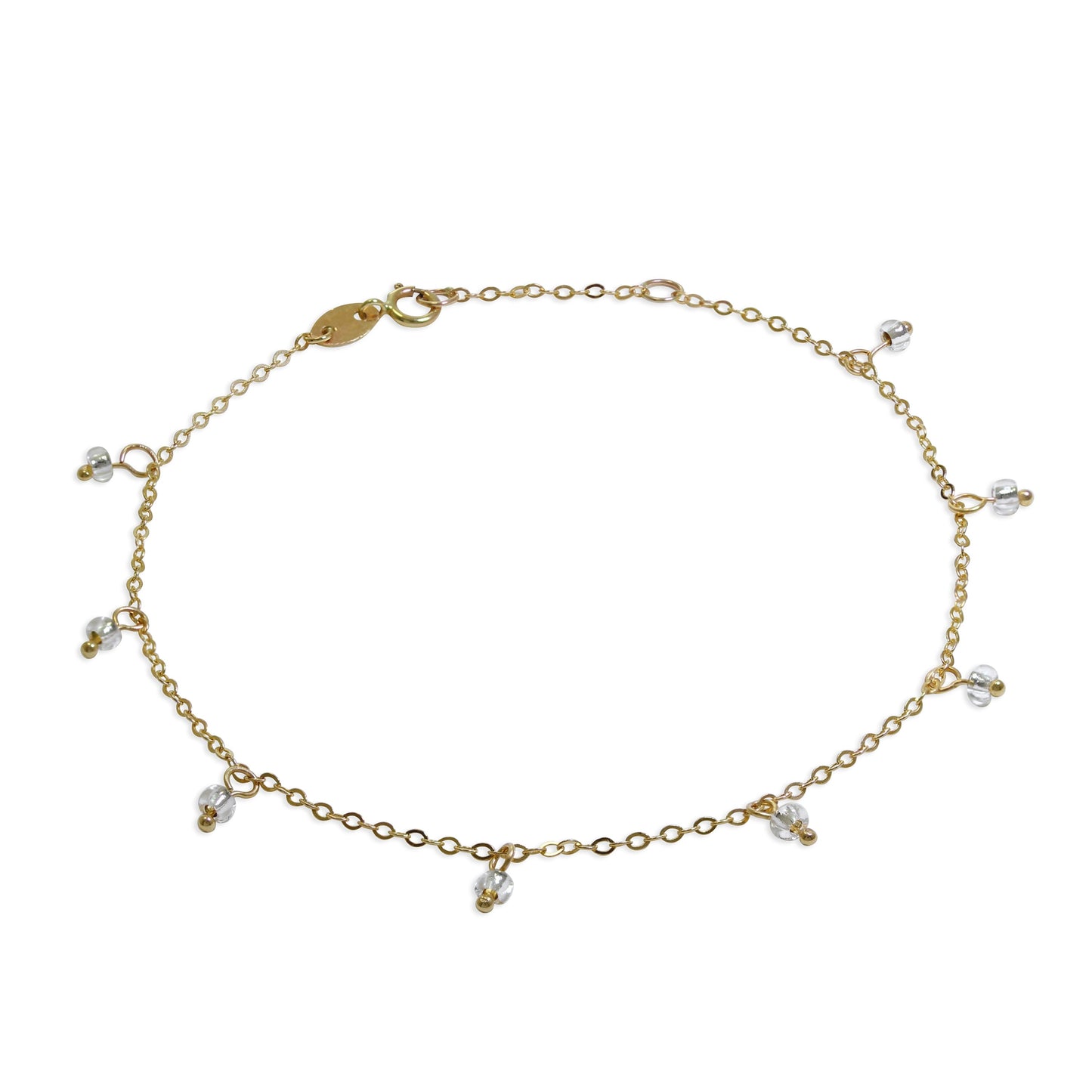 Bracelet extensible en or 9 carats de 19 cm avec perles en oxyde de zirconium transparent