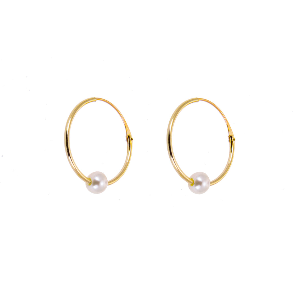 Boucles d'oreilles créoles en or jaune 9 carats avec perle