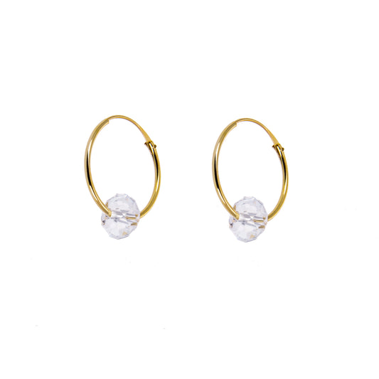 Boucles d'oreilles créoles en or jaune 9 carats avec perle transparente