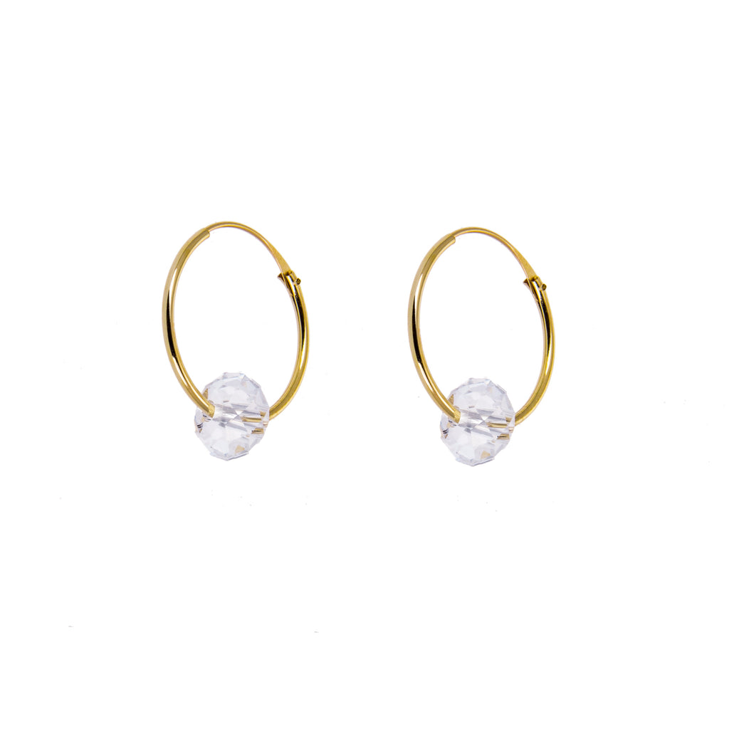 Boucles d'oreilles créoles en or jaune 9 carats avec perle transparente