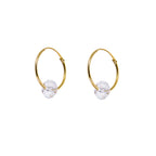 Boucles d'oreilles créoles en or jaune 9 carats avec perle transparente