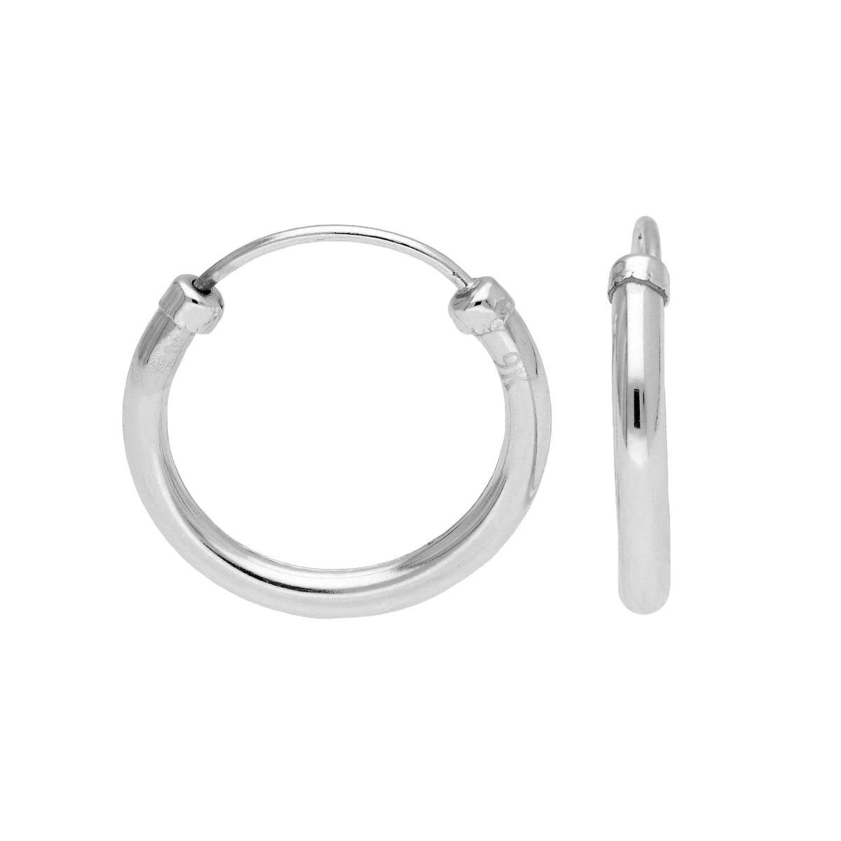 Petites boucles d'oreilles créoles en or blanc 9 carats de 10 mm