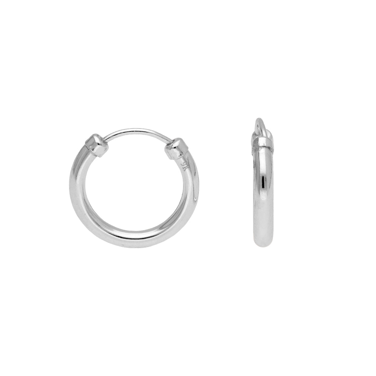 Boucles d'oreilles créoles dormeuses en or blanc 9 carats de 12 mm