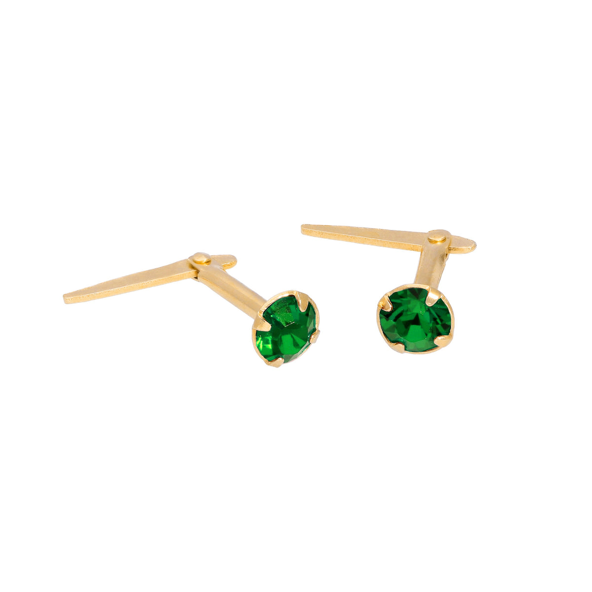 Boucles d'oreilles Andralok en argent sterling plaqué or et cristal CZ émeraude de 3 mm